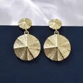 Flat Round Brass Dangle Stud Earrings