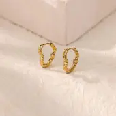 304 Stainless Steel Hammered Heart Hoop Earrrings