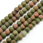 Natural Frosted Unakite Round Bead Strands