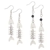 2 Pairs 2 Style Alloy Fishbone Long Dangle Eararings for Women