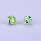 Printed Round with Bird Pattern Silicone Focal Beads