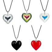 5Pcs 5 Colors Heart Glass Pendant Necklaces Set with Waxed Cord for Women