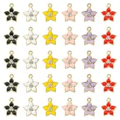 30Pcs 6 Colors Flower Alloy Enamel Pendants