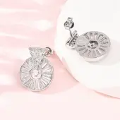 Flat Round Brass Micro Pave Clear Cubic Zirconia Stud Earrings