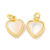 Natural Shell & Brass Heart Charms with Jump Rings