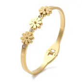 Adjustable Flower Vacuum Plating 304 Stainless Steel Bangles for Women