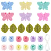 24Pcs 3 Styles Food Grade Eco-Friendly Silicone Focal Beads with Round Nylon Thread