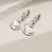 201 Stainless Steel Flat Round with Hollow Heart Hoop Earrings Daily Holiday Accessories