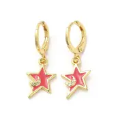 Star & Moon Real 18K Gold Plated Brass Dangle Leverback Earrings