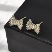 Brass Clear Cubic Zirconia Bowknot Stud Earrings