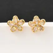 Brass Micro Pave Clear Cubic Zirconia Flower Stud Earrings