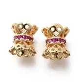 Brass Micro Pave Magenta Cubic Zirconia Beads