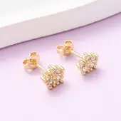 Brass Micro Pave Cubic Zirconia Flower Stud Earrings