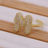 Brass Micro Pave Clear Cubic Zirconia Initial Cuff Rings