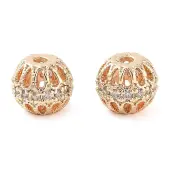 Brass Micro Pave Clear Cubic Zirconia Beads