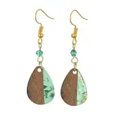 Resin & Walnut Wood Teardrop Dangle Earrings