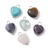Natural & Synthetic Mixeed Gemstone Heart Charms