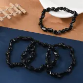 Natural Black Tourmaline Bead Stretch Bracelets