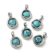 Synthetic Turquoise Brass Flat Round Charms