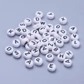 White Chunky Letter Acrylic Flat Round Beads for Kids Jewelry