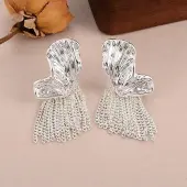 Butterfly Wing Brass Tassel Stud Earrings for Women