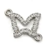 Brass Micro Pave Clear Cubic Zirconia Butterfly Links Connector Charms