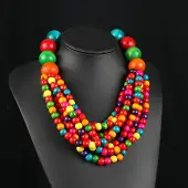 Bohemian Style Round Wood Beaded Multilayer Necklaces for Women
