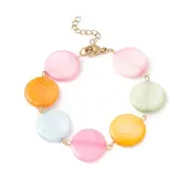 Natural Shell Flat Round Link Chain Bracelet