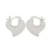 Heart Brass Pave Clear Cubic Zirconia Hoop Earrings