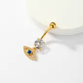 Eye-shaped Stainless Steel Clear Cubic Zirconia Navel Rings for Women's Party Wear