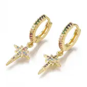 Brass Micro Pave Cubic Zirconia(Random Mixed Color) Dangle Hoop Earrings
