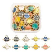 60Pcs 10 Colors Light Gold Alloy Enamel Pendants