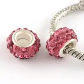 Polymer Clay Rhinestone European Large Hole Beads with Silver Color Plated Brass Cores