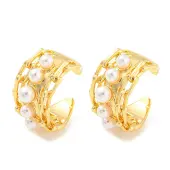 Rack Plating Brass Oval Cuff Earrings with Plastic Pearl
