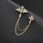 Angel Wing & Cross Chain Tassel Dangle Brooch Pin