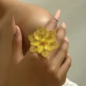 Exaggerated Iron Flower Open Cuff Ring for Festivals