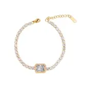 Elegant European Stainless Steel Pave Clear Cubic Zirconia Link Bracelets for Women