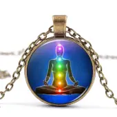 Chakra Theme Yoga Human Glass Pendant Necklace