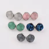 Flat Round 304 Stainless Steel Druzy Resin Ear Studs