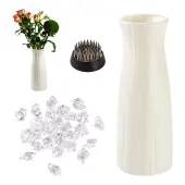 Magibeads 1Pc Column Plastic Vase Ornaments & 1Pc Stainless Steel Flower Frog & 50G Acrylic Ornaments Sets