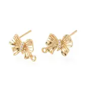 Brass Pave Clear Cubic Zirconia Bowknot Stud Earring Findings