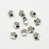 Alloy Rhinestone Star Large Hole European Beads