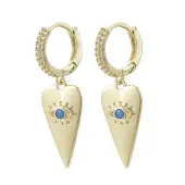 Brass Micro Pave Clear Cubic Zirconia Dangle Huggie Hoop Earrings