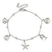 Tarnish Resistant Summer Beach 304 Stainless Steel Cable Chains Shell & Starfish Charm Bracelets