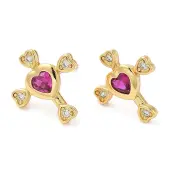 Rack Plating Brass Cross with Love Stud Earrings with Cubic Zirconia