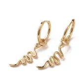 Brass Micro Pave Cubic Zirconia Dangle Hoop Earrings