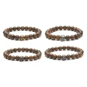 Natural Wenge Wood & Alloy Skull Beaded Stretch Bracelet for Women