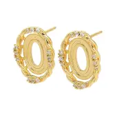 Oval Brass Micro Pave Clear Cubic Zirconia Stud Earring Findings