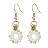 Flower Czech Glass Seed & Non-magnetic Synthetic Hematite Bead Dangle Earrings