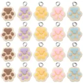 30Pcs 5 Colors Opaque Resin Paw Print Pendants